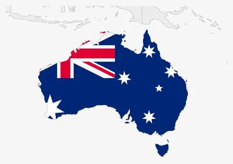 Australia map highlighted in Australia flag colors イラスト素材