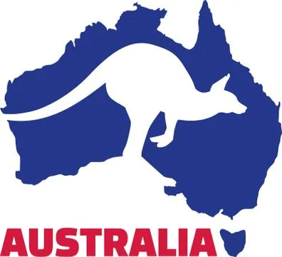 Australia map with kangaroo and name Stock Illustration