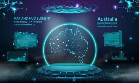 Australia map light connecting effect background. abstract digital technolo.. Stock Illustration