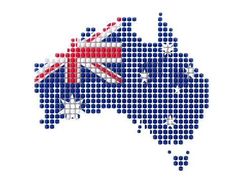 Australia map made of blue white red voxels for travel design. Stock Illustration