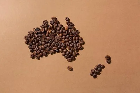 Australia map made with coffee beans Stock Photos