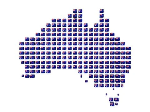 Australia map made of flag cubes. Stock Illustration