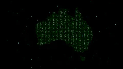 Australia map with matrix code on plain black background Stock Footage 247502019