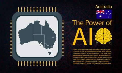 Australia map with microchip war and AI concept on circuit board, Power of .. Stock Illustration
