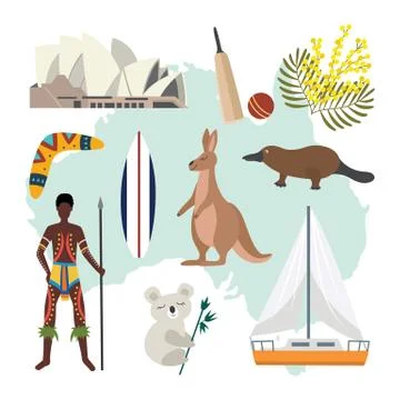 Australia Map With National Symbols And