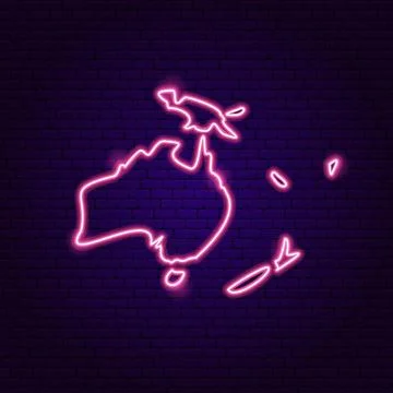 Australia Map Neon Continent Stock Illustration