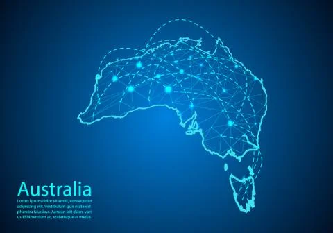 Australia map with nodes linked by lines. concept of global communication and Stock Illustration