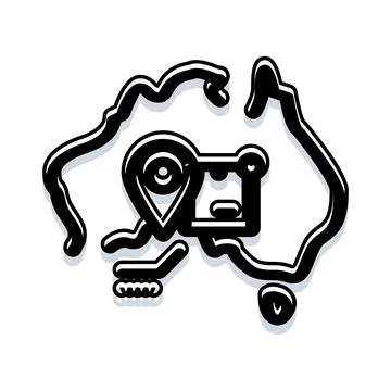 Australia map outline with location pin and camera icon Stock Illustration