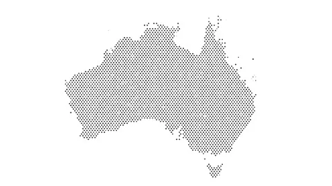 Australia map from particles, dots. Digital silhouette. Abstract animation .. Stock Footage 255338352