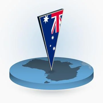 Australia map in round isometric style with triangular 3D flag of Australia Stock Illustration