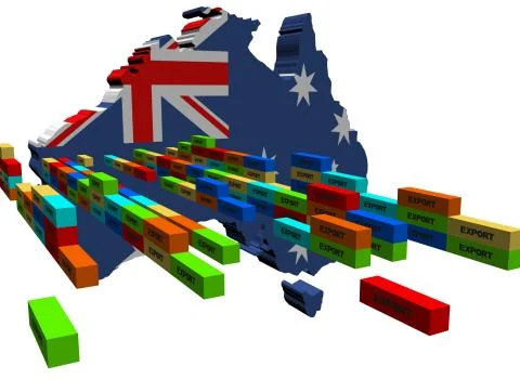 Australia map with stacks of export containers illustration 库存插图