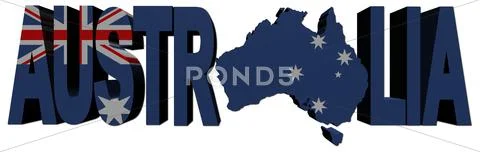 Australia map text with flag illustration Stock Illustration