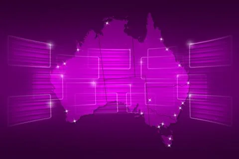 Australia map world map news communication purple Stock Illustration
