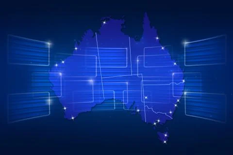 Australia map world map news communication blue Stock-Illustration