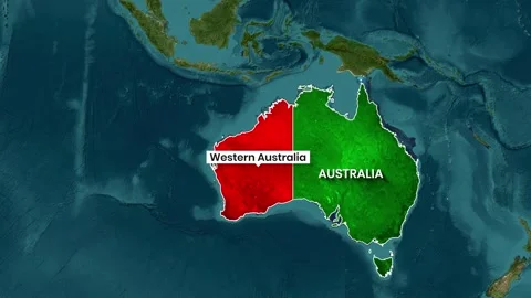 Australia Map Zooming In, Highlighting Western Australia State Territory Stock Footage 340631226