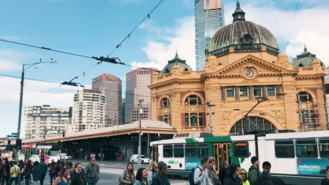 Australia Melbourne trams walking people foreign life streets Video stock 233574257