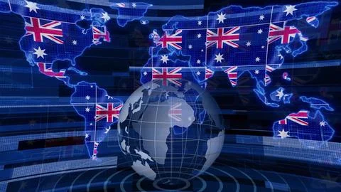 Australia news technology earth map background Stock Illustration
