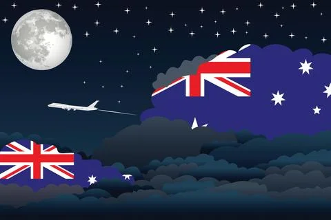 Australia Night Clouds Airplane Vector Illustration Stock Illustration