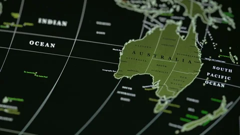Australia On The Physical World Map On A Black Background. Stock-Footage 114246644