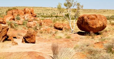 In australia the rocks  of devil  marble Stock Photos