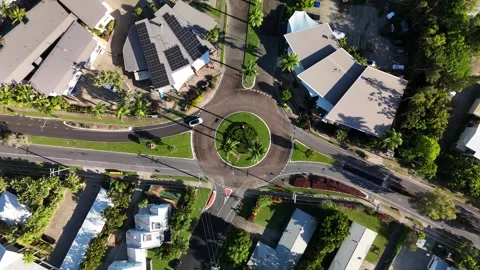 Australia Roundabout in Trinity Beach Cairns Queensland: 4K Aerial Drone Footage Stock Footage 311144314