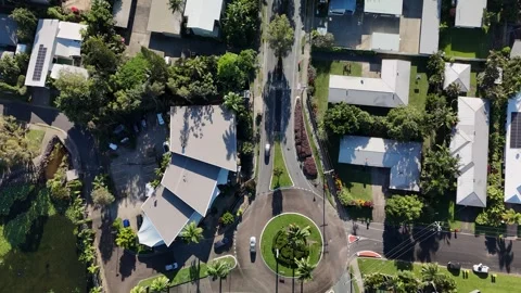Australia Roundabout in Trinity Beach Cairns Queensland: 4K Aerial Drone Footage Stock Footage 311144466