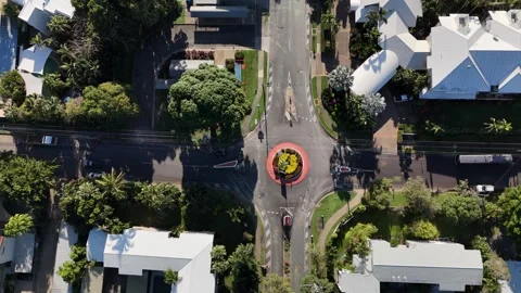 Australia Roundabout in Trinity Beach Cairns Queensland: 4K Aerial Drone Footage Stock Footage 311144496