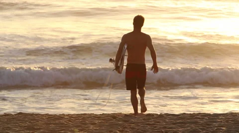 Australia Surfer Walks Into Ocean With Surfboard Stock Video Stock Footage 35682004
