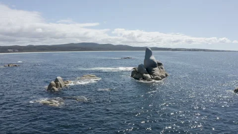 Australia Tasmania Sloop Reef Rock Formation Coastline Bush Ocean Stock Footage 235876945