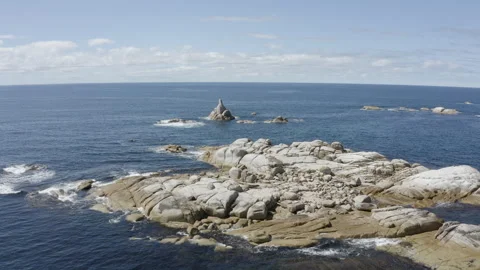 Australia Tasmania Sloop Reef Rock Formation Coastline Bush Ocean Stock Footage 235877822