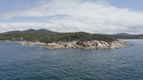 Australia Tasmania Sloop Reef Rocky Coastline Bush Ocean Drone Stock Footage 235877009