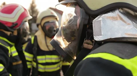 Australia: three firefighters in full gear Stock Footage 48398161
