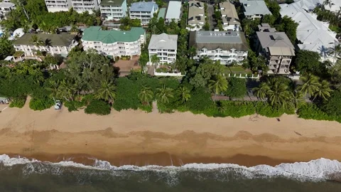 Australia Tropical Beach, Trinity Beach, Cairns, Queensland: 4K Aerial Drone Stock Footage 311218070