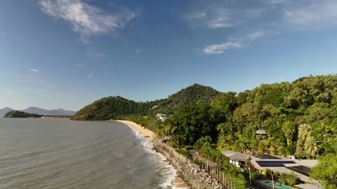 Australia Tropical Beach, Trinity Beach, Cairns, Queensland: 4K Aerial Drone Stock Footage 311218097