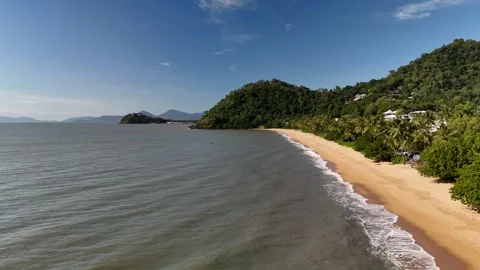 Australia Tropical Beach, Trinity Beach, Cairns, Queensland: 4K Aerial Drone Stock Footage 311218309