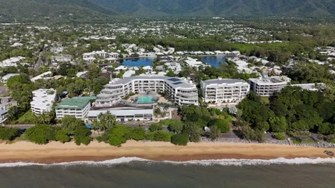 Australia Tropical Beach, Trinity Beach, Cairns, Queensland: 4K Aerial Drone Stock Footage 311218460