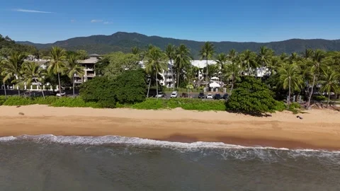 Australia Tropical Beach, Trinity Beach, Cairns, Queensland: 4K Aerial Drone Stock Footage 311218787