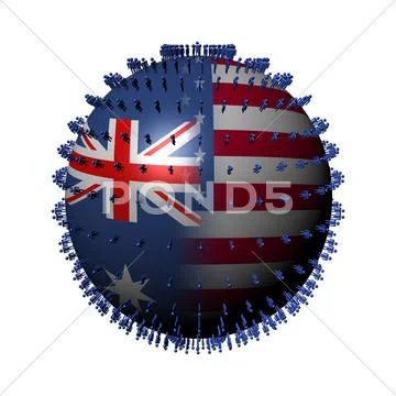 Australia usa flag sphere surrounded by people illustration Stock Illustration