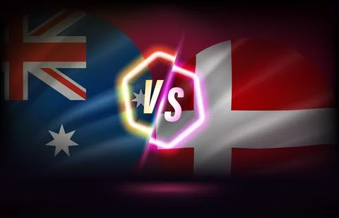 Australia versus Danmark game template. 3d vector illustration with neon effe Stock Illustration