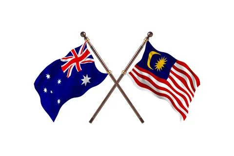 Australia Versus Malaysia  Two countries Flags background Stock Illustration