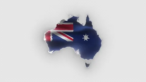 Australia Waving Flag Map with White Glowing Neon Outline on Transparent Vídeo Stock 338268781