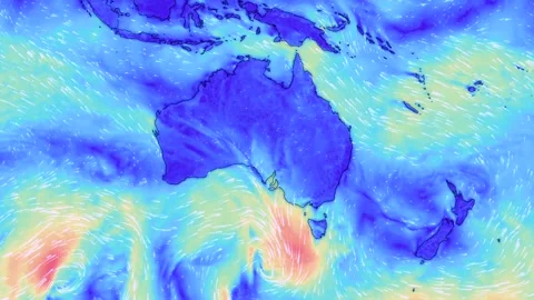 Australia Weather Map Showing Wind Flow and Climate Patterns Video Stock Footage 337095209