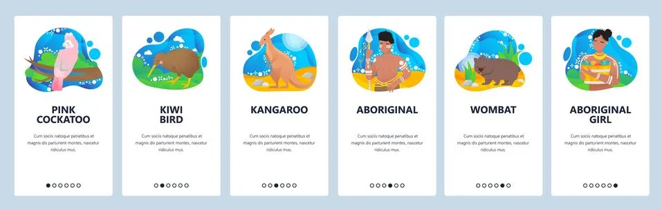 Australia website and mobile app onboarding screens vector template Illustrazione stock