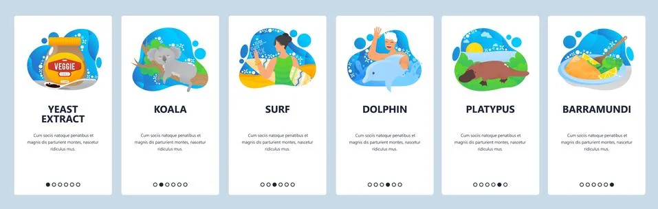 Australia website and mobile app onboarding screens vector template Illustrazione stock