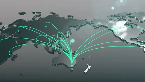 Australia to the world spread connection map animation Stock Footage 154946907