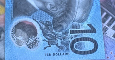 Australian 10 dollar AUD banknotes close up Vidéo 127179579