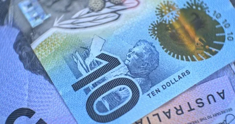 Australian 10 dollar AUD banknotes close up Vídeos de archivo 127182099