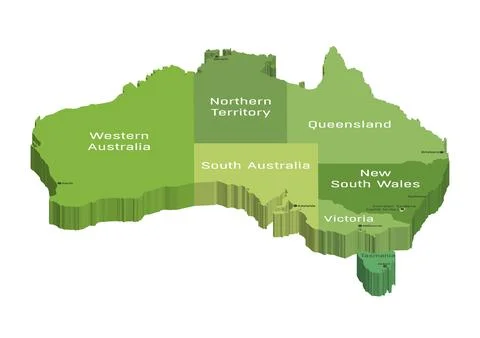 Australian 3d (isometric) map colored by states Stock-Illustration