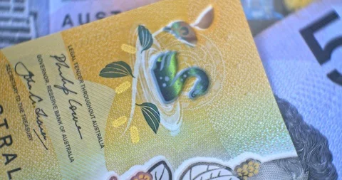 Australian 50 dollar AUD banknotes close up 動画素材 127182696