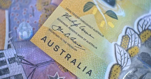 Australian 50 dollar AUD banknotes close up 動画素材 127182803
